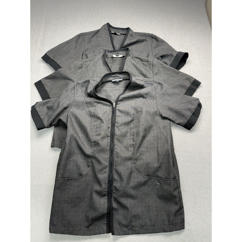 Lot of 3 Cintas Women's Small Gray Zip Front Scrub Jackets Medical Uniform Tops - Picture 1 of 7